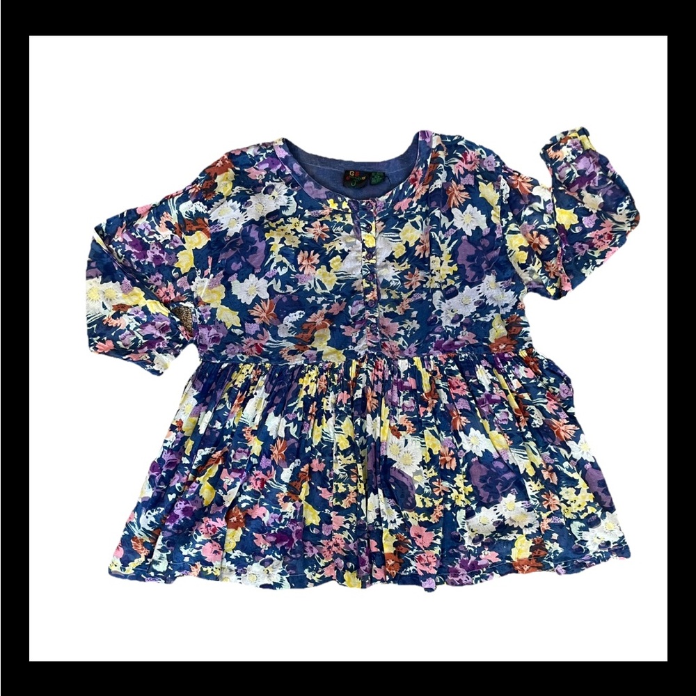 Vintage 90s Babydoll Tunic Blouse XXL Floral Soft Grunge Bohemian Cottage